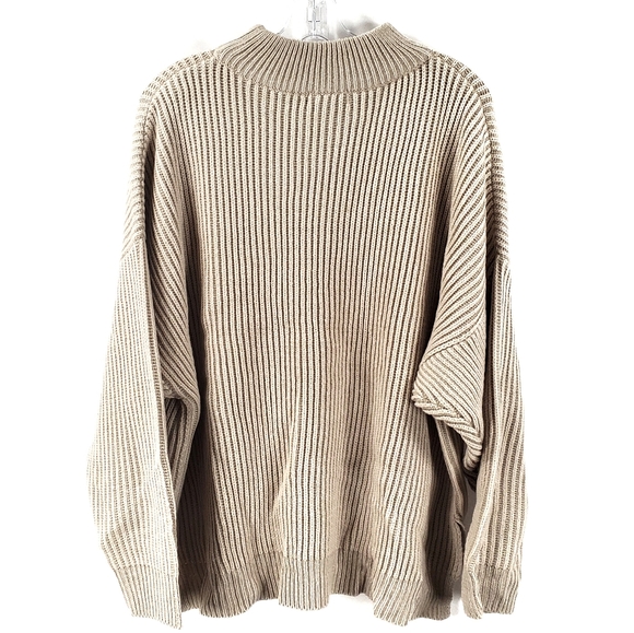 Topshop Mock Neck Ribbed Knit Sweater Slouchy Tan - Picture 5 of 9